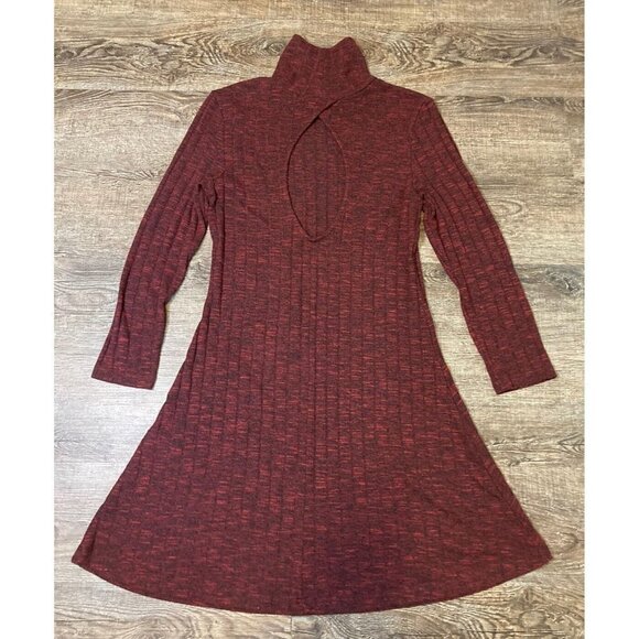 American Eagle Ribbed Mock Neck Dress Heather Burgundy Keyhole Back Size S/P - Picture 6 of 9